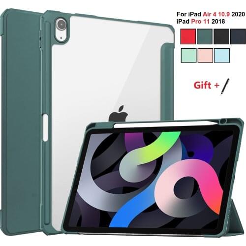 Tablet Case for iPad Air 10.9'' 2020 Clear Transparent PC Back Magnetic Folding Funda for iPad Air 4 4th Gen Cover+ Free stylus
