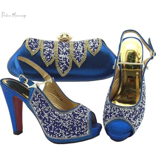 Elegant Style African Women Shoes And Bag To Match Set Royal Blue Italian High Heels Party Shoes And Bag Set For Wedding