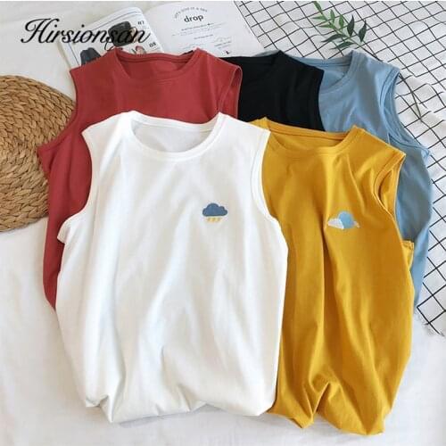 Hirsionsan Cartoon Printed T Shirt 2019 New Summer Women Harajuku Weather Clothes sleeveless Tops Femme O-Neck Loose T Shirts