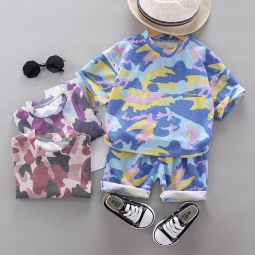 New boy camouflage Summer clothes sets Elastic force T-shirt+shorts baby kids Two piece suit Childrens clothing