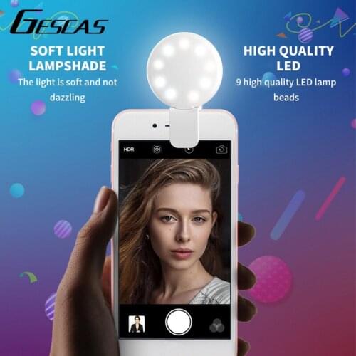 GESCAS Annular Tube Light Phone Fill Light Clip Phone External Led Ring Lamp Beauty Selfie Ring Light Round Live Annular Bulb