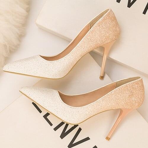Gradient Sequins High Heels Women Shoes Pointed Classic Pumps Rhinestone Party Wedding Bridal Shoes Stiletto Woman Heels Ladies