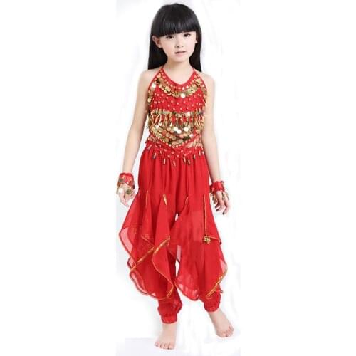 Girl Belly Dance Costumes Kids Belly Dancing Girls Bollywood Indian Performance Dancewear Children Dance 2 Piece Pant Top S