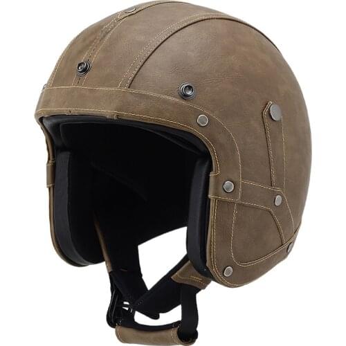 Leather Motorcycle Open Face Helmet Vintage Helmets For Motorbike Moto Biker Cruiser Touring Scooter
