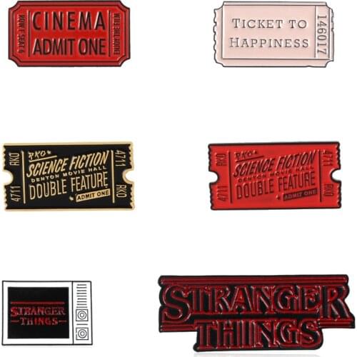 Creative Letters Dialog Sticky Notes Movie Tickets TV Enamel Brooch Black Red Alloy Badge Denim Clothes Bag Pin Cartoon Jewelry