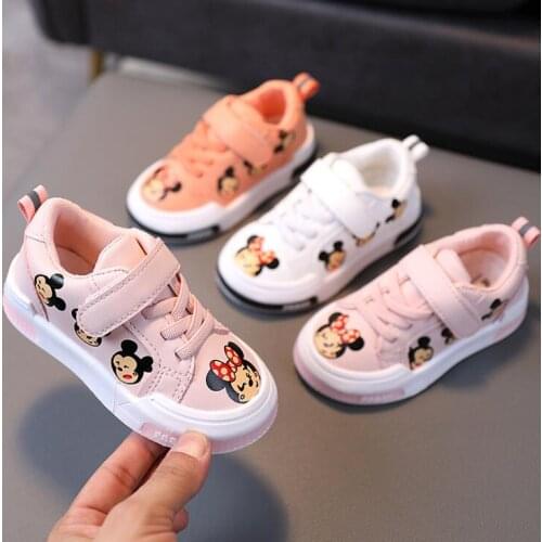Disney Autumn New Minnie Mickey Mouse Casual Shoes Fashion Girl Baby Breathable Soft Sole Cartoon Childrens Sneakers