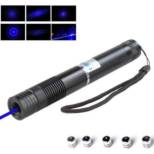 Zoomable 450nm 2000mw Blue Laser Pointers Flashlight burn match cigarette lit with 5 star caps+2pcx16340 battery+Charger
