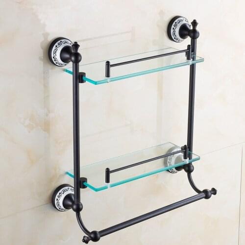 Copper glass bathroom rack shelf towel bar, Oil Rubbed Bronze bathroom dresser shelf black, Antique bathroom shelf wall mount