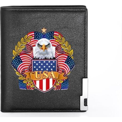 Fashion Charm USA Printing Mens Wallet Leather Purse For Men Credit Card Holder Short Male Slim Coin Money Bags