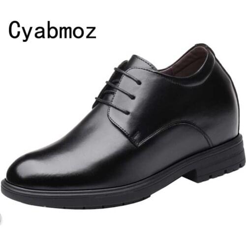 Height increasing 10cm Men Dress shoes Black Split Leather Wedding shoes Business Men Elevator Hidden Wedges Heels Male Shoes