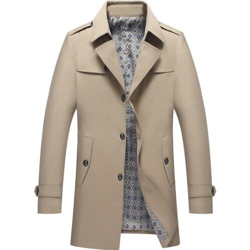 Spring and Autumn New Jacket Mens Trench Coat British Style Solid Color Plus Size Mens Wear Windbreaker Long Jacket Men