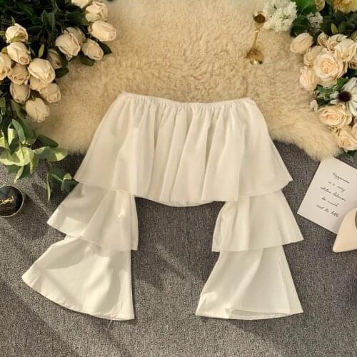 Summer new lotus leaf short waist crop top women One shoulder sexy fashion tops women Flared sleeves tops women 2021