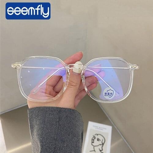 Seemfly 2021 New Women Men Fashion Glasses Oversized Anti Blue Light Eyeglasses Frame Students Computer Clear Protection Glasses