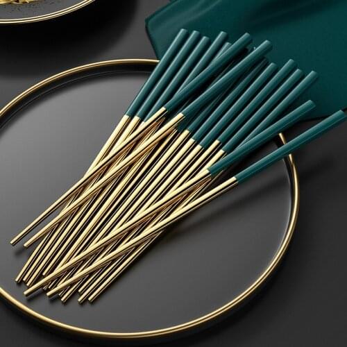 1pair 304 Stainless Steel Chopsticks Tableware Green Gold Square Non-slip Korean Gold-plated Chopsticks