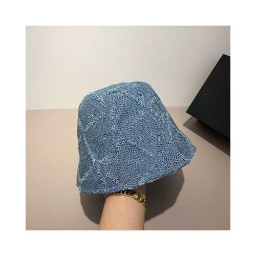 Blue Rhinestone Solid Bucket Hats Men Women All Match Fashion Fisherman Caps Street Casual Sun Hat Foldable Spring Summer 2021