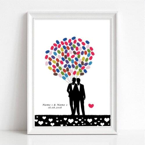 Personalized Custom Name Date Canvas Print Fingerprint Signature Guest Book For Gays Wedding And Anniversary Party Decoration