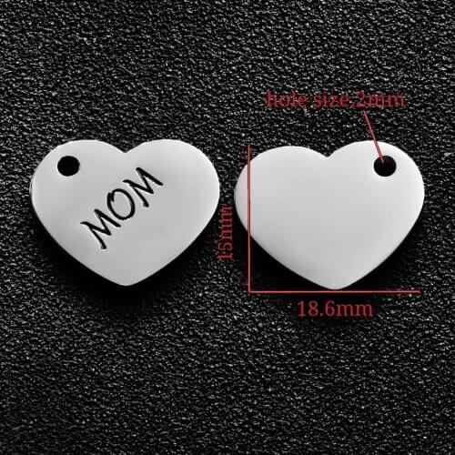 15Pcs/lot Mom Charms Pendants Stainless Steel Carving Heart Charm for DIY Necklace Bracelet Jewelry Making Accessories