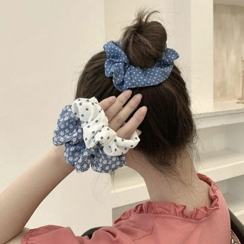 Daisy Print Hair Rope Blue Series Polka Dot Plaid Hair Bands Headband Girls Elastic Ponytail Holder Hairband Hair Accessories