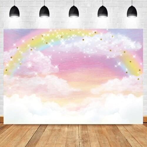 Laeacco Rainbow Background For Photography Glitter Stars Cloud Child Newborn Baby Photo Backdrop Photocall For Photo Studio