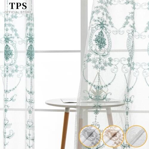 TPS Embroidered Retro Sheer Curtains Window Kitchen Tulle Curtains for Living Room Bedroom Curtain for the Room Window Treatment