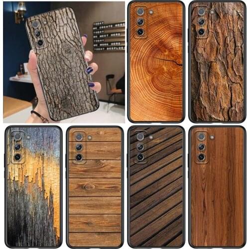 Texture Wood for Samsung Galaxy S21 Ultra Plus Note 20 10 9 8 S10 S9 S8 S7 S6 Edge Plus Black Phone Case