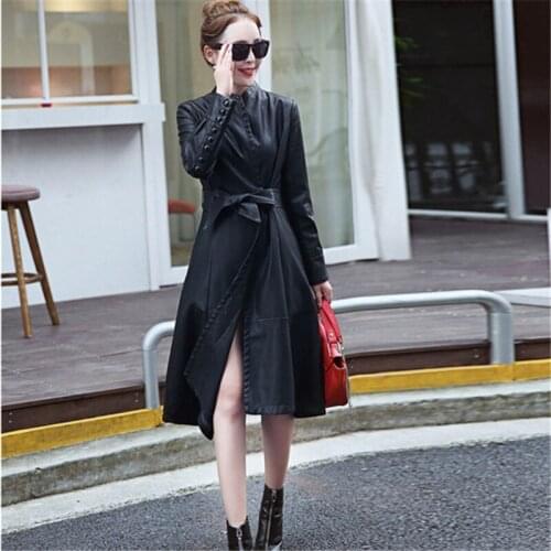 Trench 2020 Coat Women Female Fashion Plus Size Faux Sheepskin Leather Ladies Coats Long Jackets Abrigos WXF100