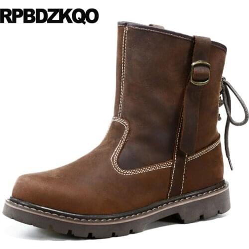 High Quality Casual Fall Designer Luxury Men Full Grain Leather Boots Slip On Fashion Brown Shoes Autumn Male Short Ankle 2018