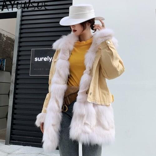 2020 New Real Fur Parka Winter Jacket Women Natural Fox Fur Liner Long Coat Female Fox Fur Collar Warm Parkas Tops Hiver DM-9015
