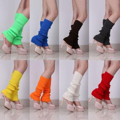 Women Solid Color Knitted Leg Warmers Winter Warm Boot Cover Crochet Long Socks