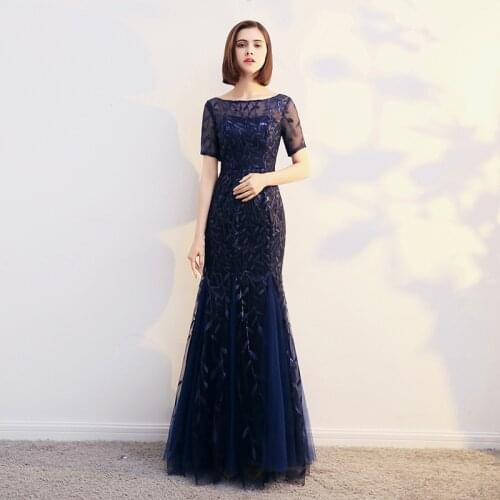 Plus size Sequined Evening dresses Long queen Abby Appliques Mermaid Sexy lace Formal Women Wedding Guest Gowns Party Robe