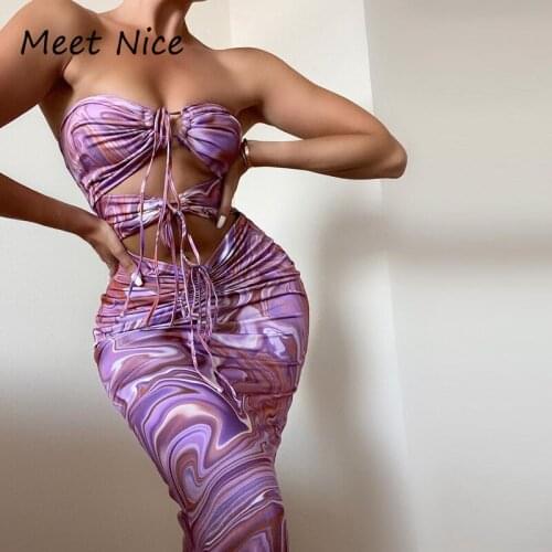 Sexy Print Midi Dress Women Sexy Hollow Out Sleeveless Backless Halter Bodycon Dresses Summer Beach Party Clubwear Dress