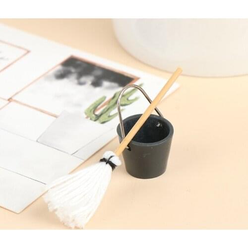 1:12 Dollhouse Miniature Resin Kitchen Garden Mop Bucket Classic Pretend Play Furniture Cute Toys Creative Gifts Presents 1 Set