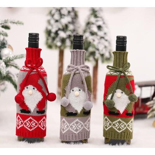 1pc/3pcs Bow Knitting Cartoon Santa Christmas Wine Bottle Bag Cover New Year Party Champagne Bundle Pocket Party Table Decor