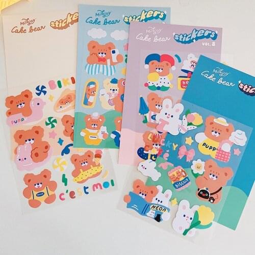 1Pcs Cute Cake Bear Rainbow Stickers Decoration Scrapbooking Mobile Phone DIY Journal Album Kawaii Stationery Sticker