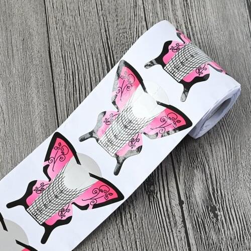 100pcs Nail Form Pink Butterfly Nail Art French Acrylic UV Gel Tips Extension Sticker Builder Form Guide Stencil Manicure Tools