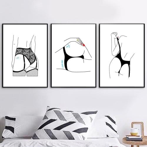 Abstract Sexy Girl Poster Rose Flower Black and White Canvas Painting Nordic Minimalist Body Art Wall Decor Picture for Home