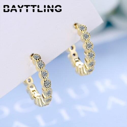 BAYTTLING 925 Sterling Silver Simple 14MM Multi-Color Zircon Hoop Earrings For Women Fashion Wedding Jewelry Gifts