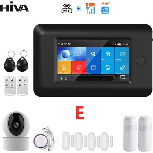 WIFI GSM Wireless Burglar Home Security Alarm System TUYA SmartLife APP Control with IP Camera Door Sensor Compatible with Alexa