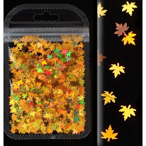 1 Bag Holographic Fall Maple Leaves Nail Sequins Glitter Nail Art Decorations Manicure Christmas Laser Chameleon Nail Glitters