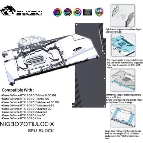 Bykski GPU Water Cooling Block for Colorful iGame RTX 3070 Ti Ultra Advanced OC VGA Liquid Cooler 5V/12V RGB N-IG3070TIULOC-X