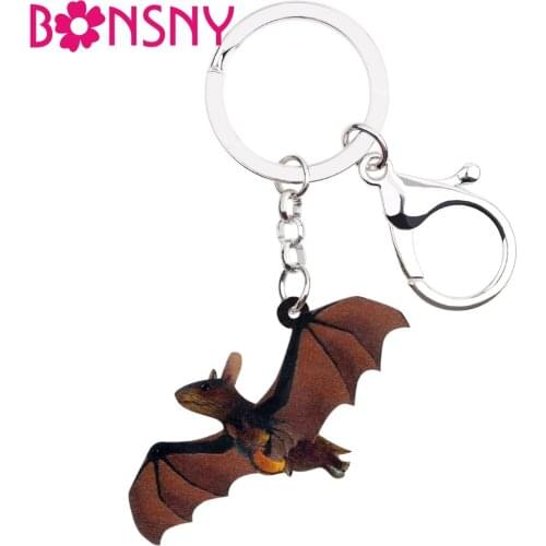 Bonsny Acrylic Halloween Anime Flying Bat Key Chains Keychain Ring Animal Jewelry For Women Girls Teens Bag Car Charms Wholesale
