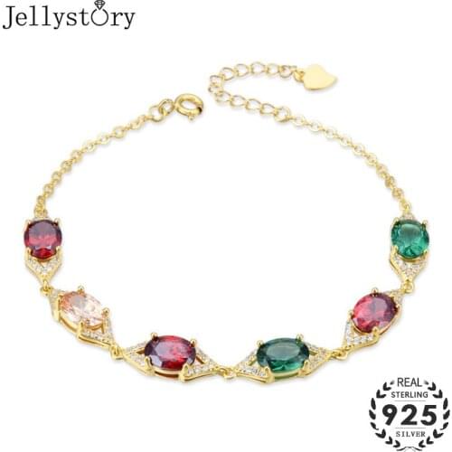 Jellystory Trendy 925 Sterling Silver Bracelet with Coloful Topaz Zircon Gemstone for Women Jewelry Wedding Party Gift Wholesale