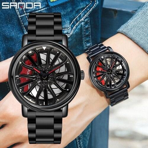 Hot sale Fashion Car Wheel Hub Watches Men Creative Car Rim Men Sports Watch Stainless Rotating Dial Quartz Waterproof Watch