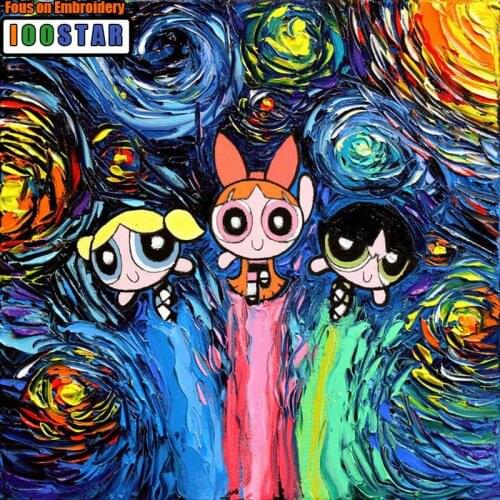 DIY 5D Full Round Diamond Embroidery Three Girls Diamond Painting Cross-stitch Full Pasted Rhinestone Mosaic Decorative Gifts