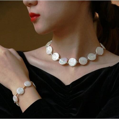 Baroqueonly Natural button Pearl sets vintage Jewelry 925 sterling silver necklace chocker Women Party Gift Fashion HQF1