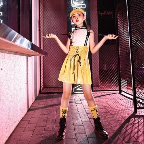 Summer Jazz Dance Costume For Girls T-Shirt Strap Skirt Suit Street Dance Practice Wear Competition Performance Clothing VDB3685