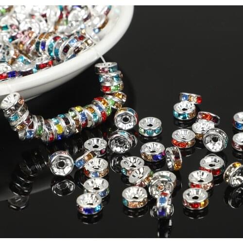 50pcs/Lot 4 6 8 10mm Copper Rhinestone Rondelles Crystal Bead Loose Spacer Beads for Jewelry Making DIY Accessories Supplie
