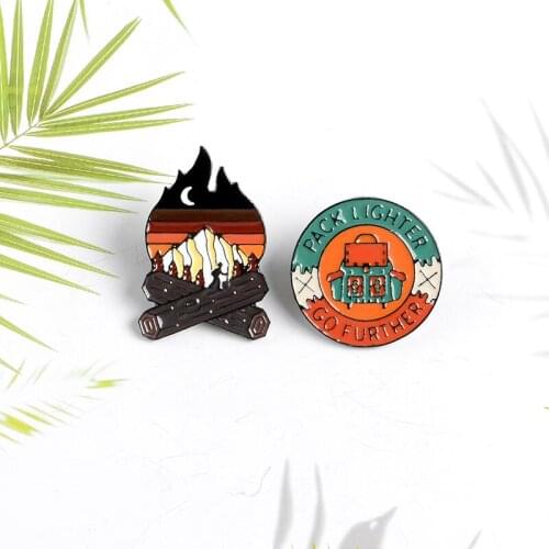 Round badge torch schoolbag enamel pin magic mirror landscape moonlight wood fashion personality backpack jewelry lapel pin gift