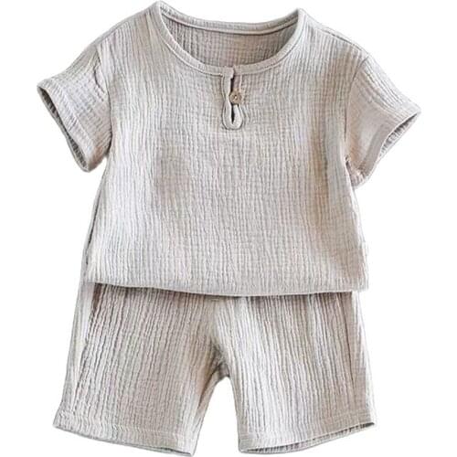 Small fresh summer childrens baby simple base boys and girls thin cotton and linen short-sleeved T-shirt P4217