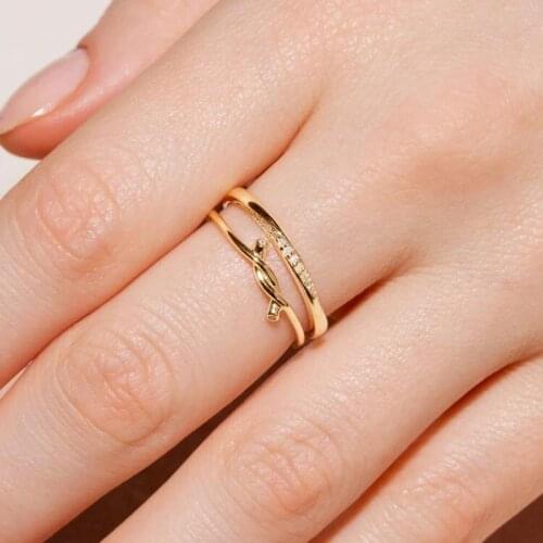 Minimal Delicate 100% 925 Sterling Silver Thin Finger Band 2 Clear CZ Barbed Wire Knot Gold Color Vermeil Dainty Ring For Women